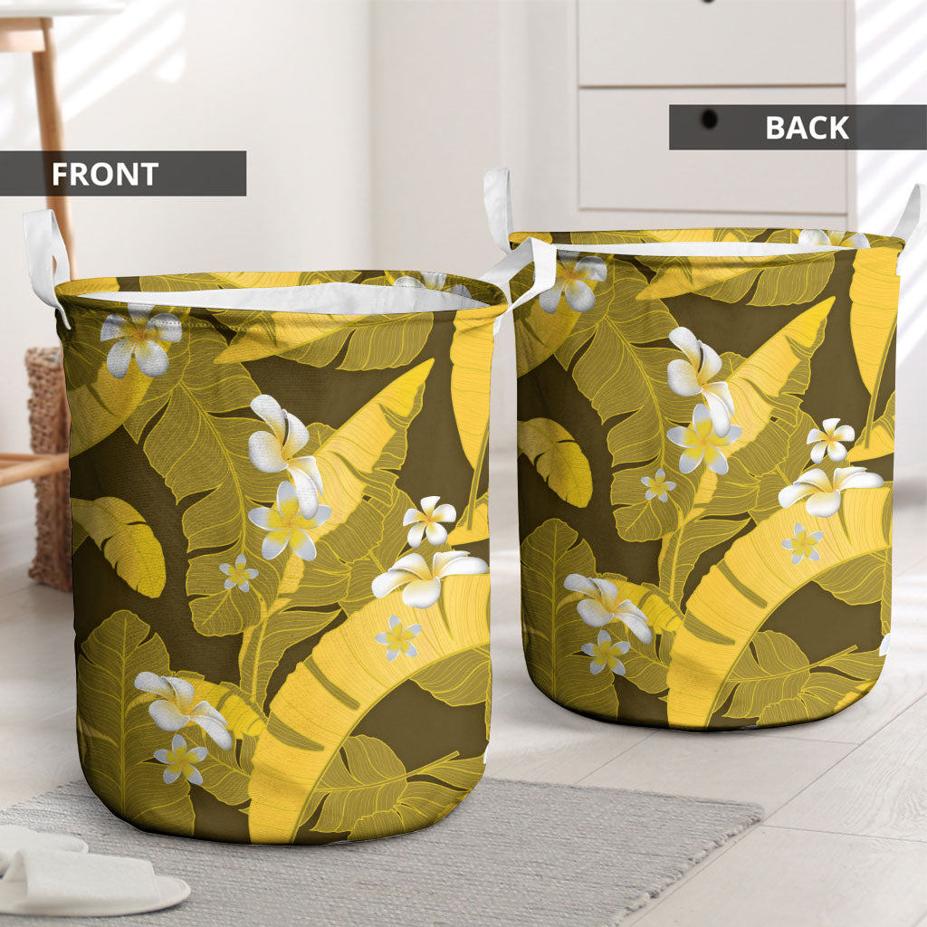 Yellow Banana Leaf Hawaii Laundry Basket Lau Maia Plumeria Tropical Summer Vibes LT14 - Polynesian Pride