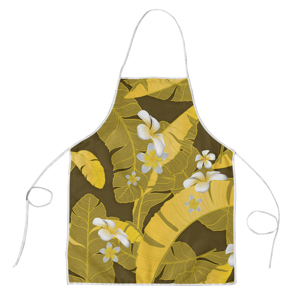 Yellow Banana Leaf Hawaii Apron Lau Maia Plumeria Tropical Summer Vibes LT14 Yellow - Polynesian Pride