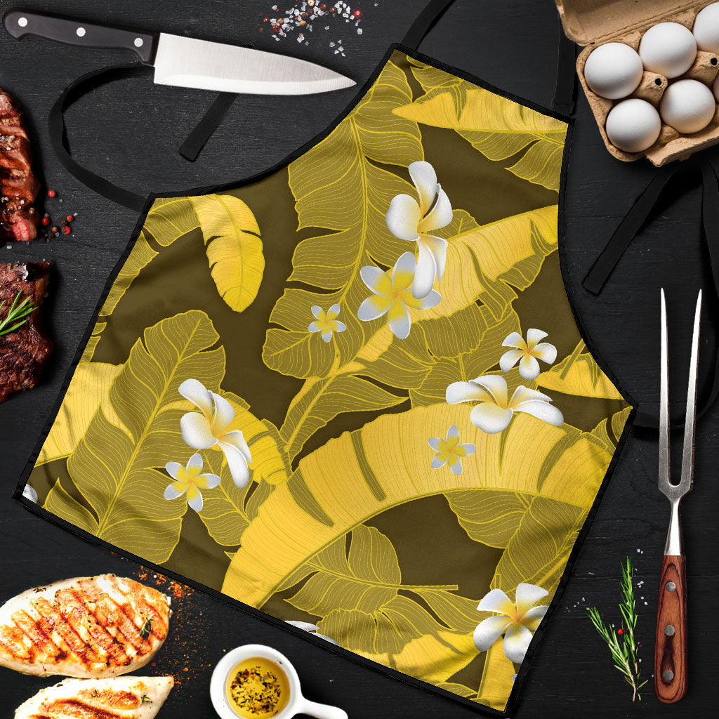 Yellow Banana Leaf Hawaii Apron Lau Maia Plumeria Tropical Summer Vibes LT14 Yellow - Polynesian Pride