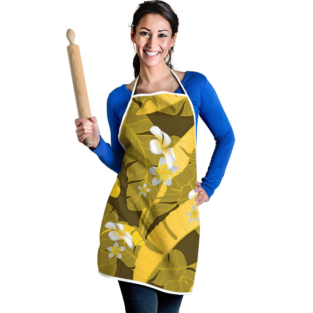 Yellow Banana Leaf Hawaii Apron Lau Maia Plumeria Tropical Summer Vibes LT14 - Polynesian Pride