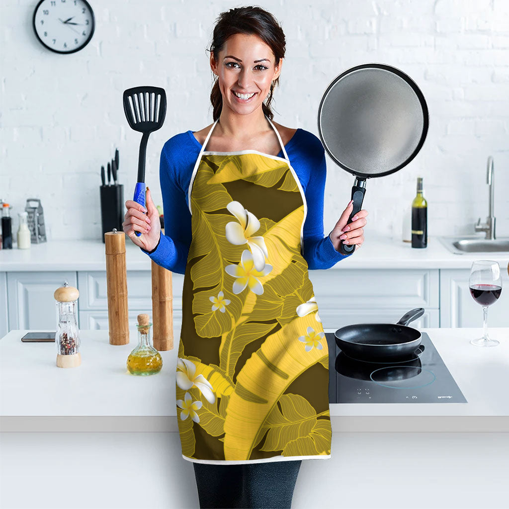 Yellow Banana Leaf Hawaii Apron Lau Maia Plumeria Tropical Summer Vibes LT14 - Polynesian Pride