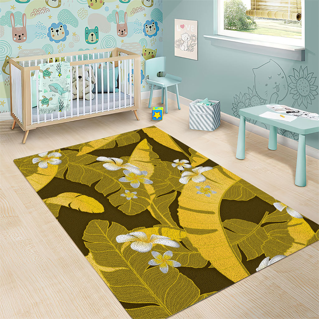 Yellow Banana Leaf Hawaii Area Rug Lau Maia Plumeria Tropical Summer Vibes LT14 - Polynesian Pride
