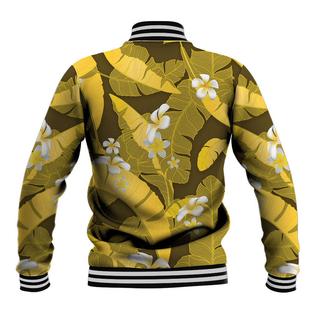 Yellow Banana Leaf Hawaii Baseball Jacket Lau Maia Plumeria Tropical Summer Vibes LT14 - Polynesian Pride