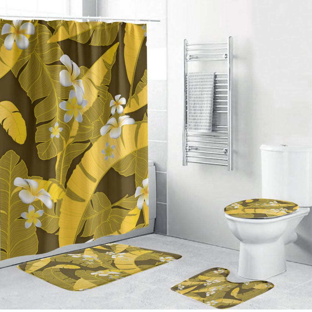 Yellow Banana Leaf Hawaii Bathroom Set Lau Maia Plumeria Tropical Summer Vibes LT14 Bathroom Set (4 pcs) Yellow - Polynesian Pride