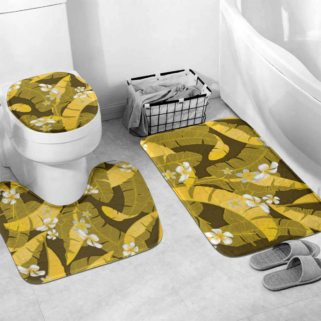 Yellow Banana Leaf Hawaii Bathroom Set Lau Maia Plumeria Tropical Summer Vibes LT14 Mat Set Only (3 pcs) One Size Yellow - Polynesian Pride