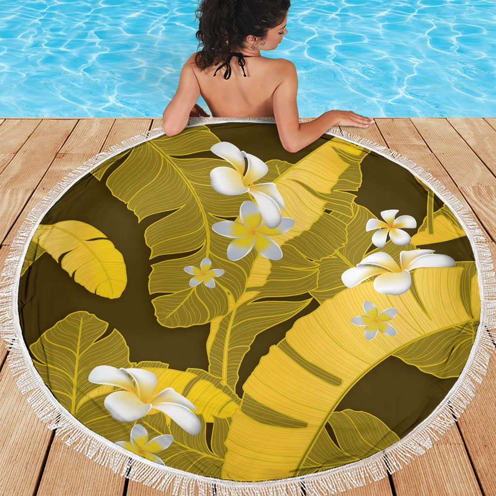 Yellow Banana Leaf Hawaii Beach Blanket Lau Maia Plumeria Tropical Summer Vibes LT14 - Polynesian Pride