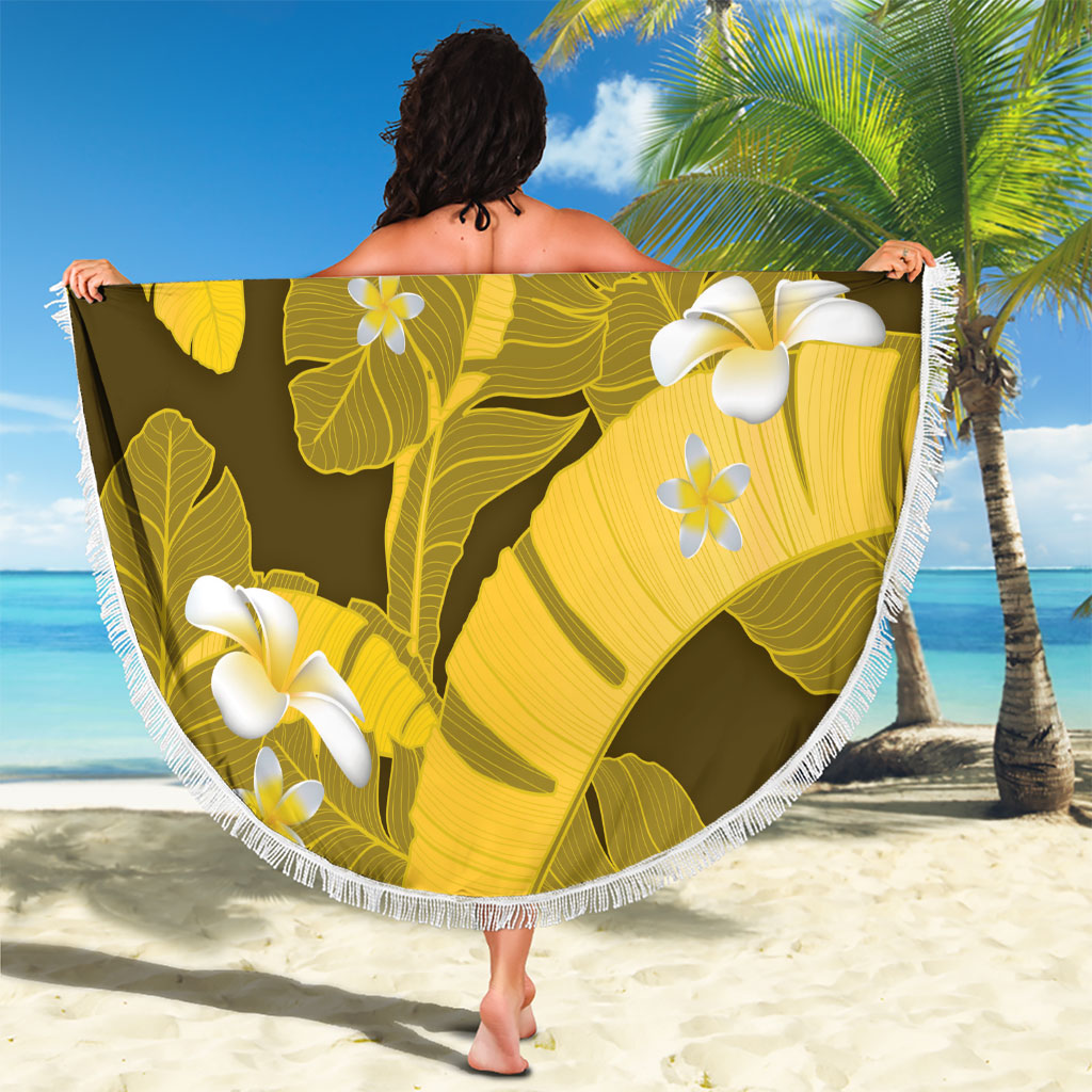 Yellow Banana Leaf Hawaii Beach Blanket Lau Maia Plumeria Tropical Summer Vibes LT14 - Polynesian Pride