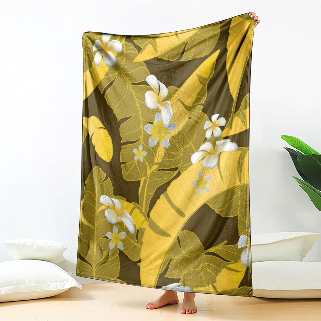 Yellow Banana Leaf Hawaii Blanket Lau Maia Plumeria Tropical Summer Vibes LT14 - Polynesian Pride