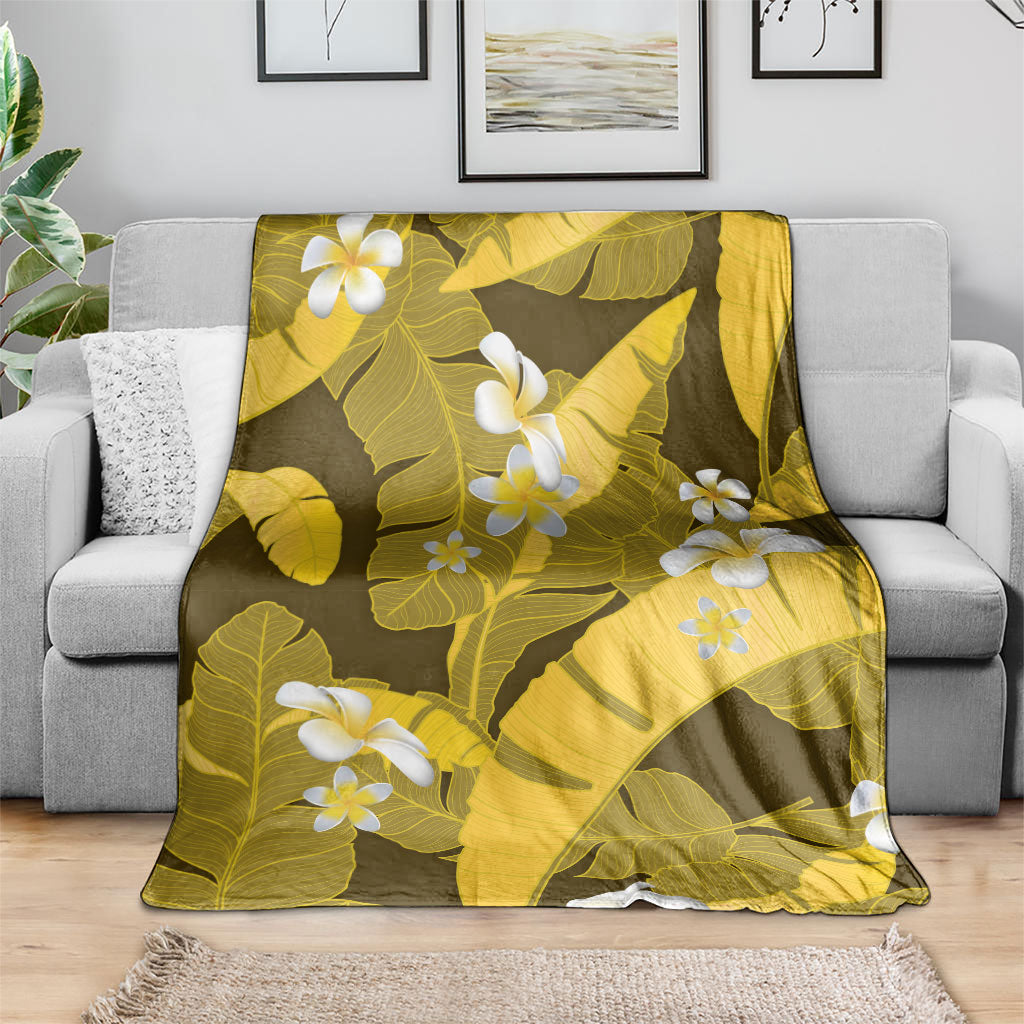 Yellow Banana Leaf Hawaii Blanket Lau Maia Plumeria Tropical Summer Vibes LT14 - Polynesian Pride