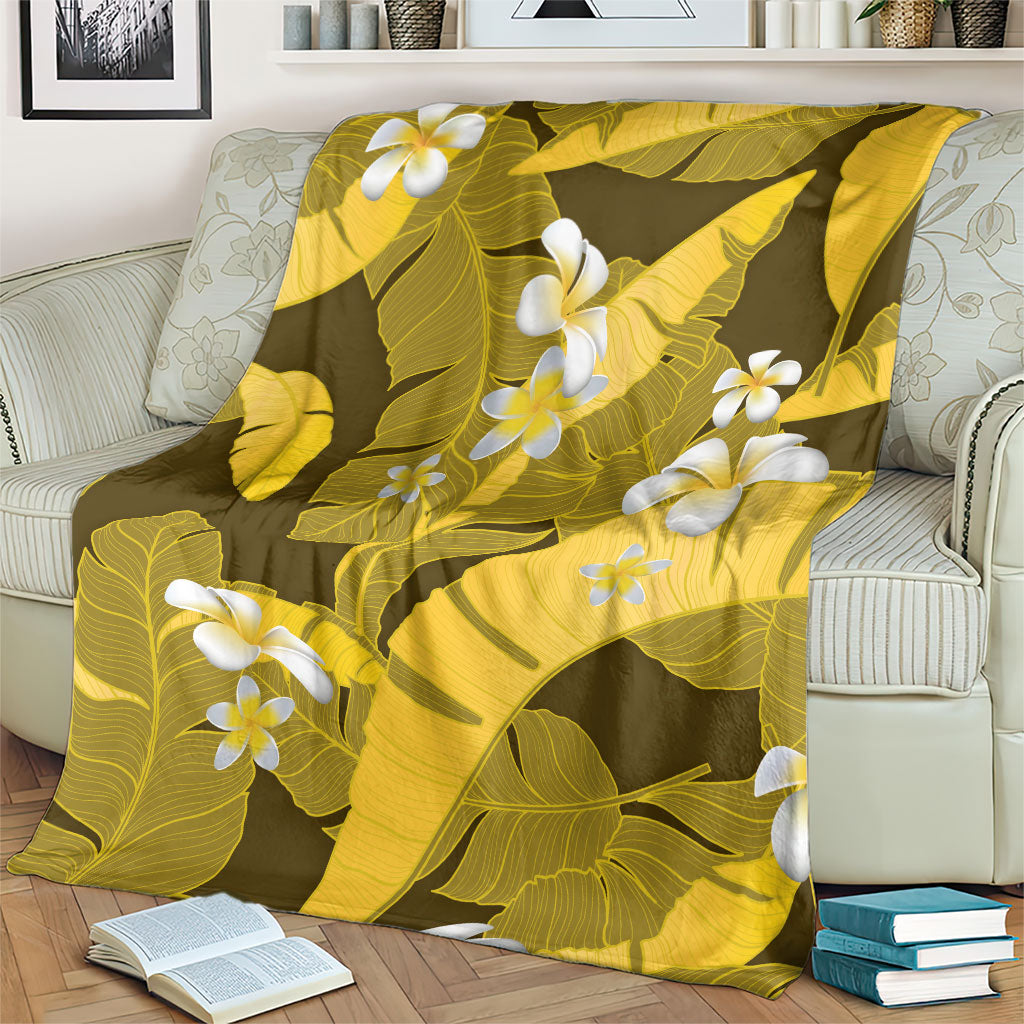 Yellow Banana Leaf Hawaii Blanket Lau Maia Plumeria Tropical Summer Vibes LT14 - Polynesian Pride