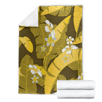 Yellow Banana Leaf Hawaii Blanket Lau Maia Plumeria Tropical Summer Vibes LT14 - Polynesian Pride