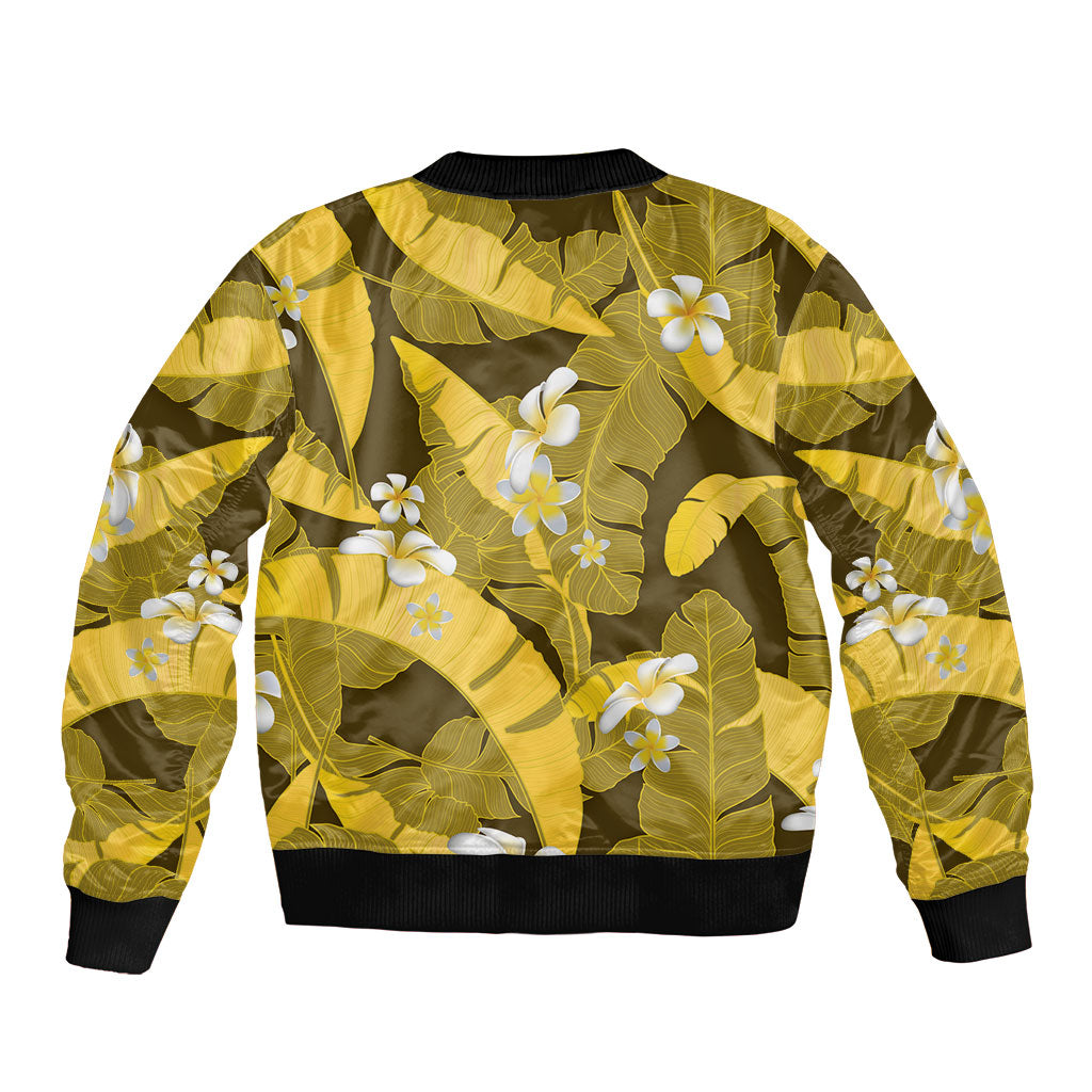 Yellow Banana Leaf Hawaii Bomber Jacket Lau Maia Plumeria Tropical Summer Vibes LT14 - Polynesian Pride