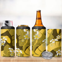 Yellow Banana Leaf Hawaii 4 in 1 Can Cooler Tumbler Lau Maia Plumeria Tropical Summer Vibes LT14 - Polynesian Pride