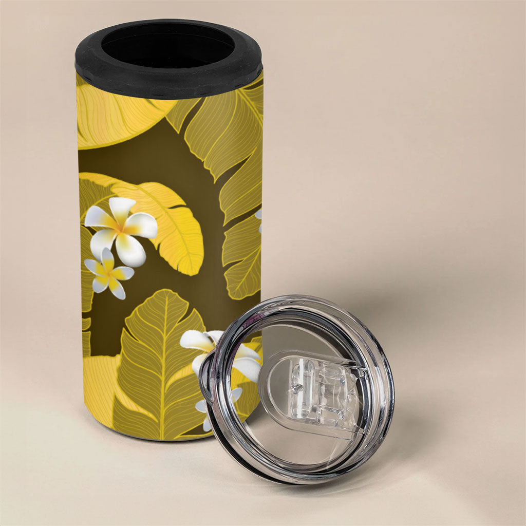Yellow Banana Leaf Hawaii 4 in 1 Can Cooler Tumbler Lau Maia Plumeria Tropical Summer Vibes LT14 - Polynesian Pride