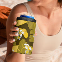 Yellow Banana Leaf Hawaii 4 in 1 Can Cooler Tumbler Lau Maia Plumeria Tropical Summer Vibes LT14 - Polynesian Pride