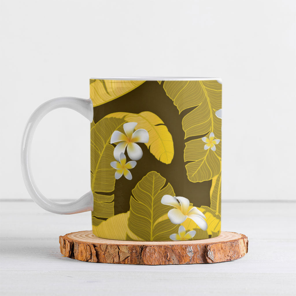 Yellow Banana Leaf Hawaii Ceramic Mug Lau Maia Plumeria Tropical Summer Vibes LT14 Yellow - Polynesian Pride