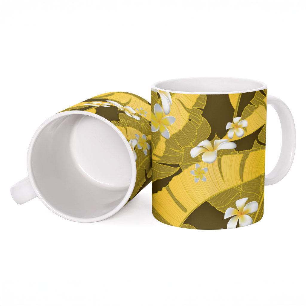Yellow Banana Leaf Hawaii Ceramic Mug Lau Maia Plumeria Tropical Summer Vibes LT14 - Polynesian Pride