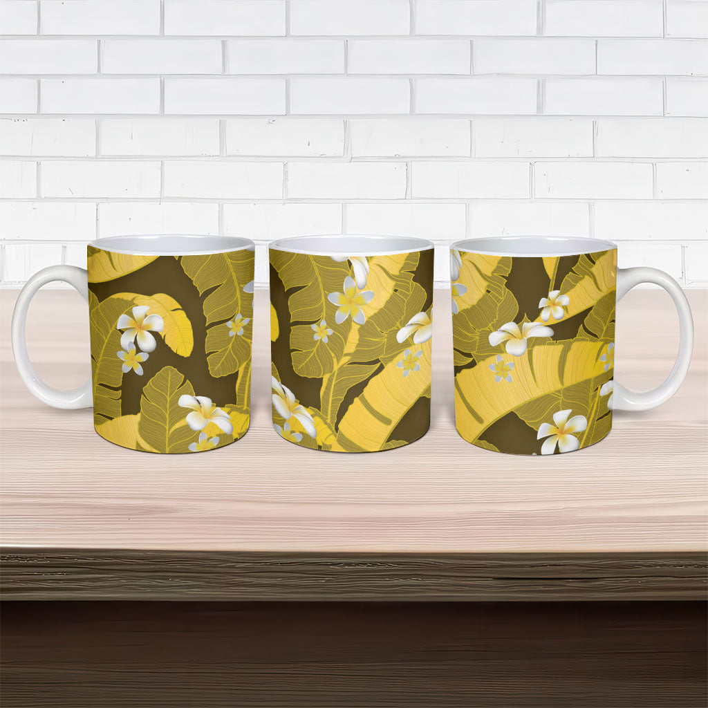 Yellow Banana Leaf Hawaii Ceramic Mug Lau Maia Plumeria Tropical Summer Vibes LT14 - Polynesian Pride