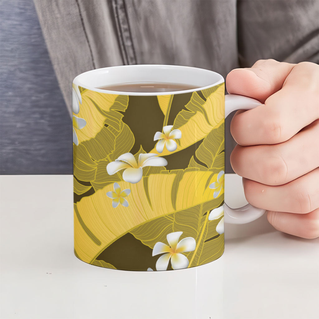 Yellow Banana Leaf Hawaii Ceramic Mug Lau Maia Plumeria Tropical Summer Vibes LT14 - Polynesian Pride