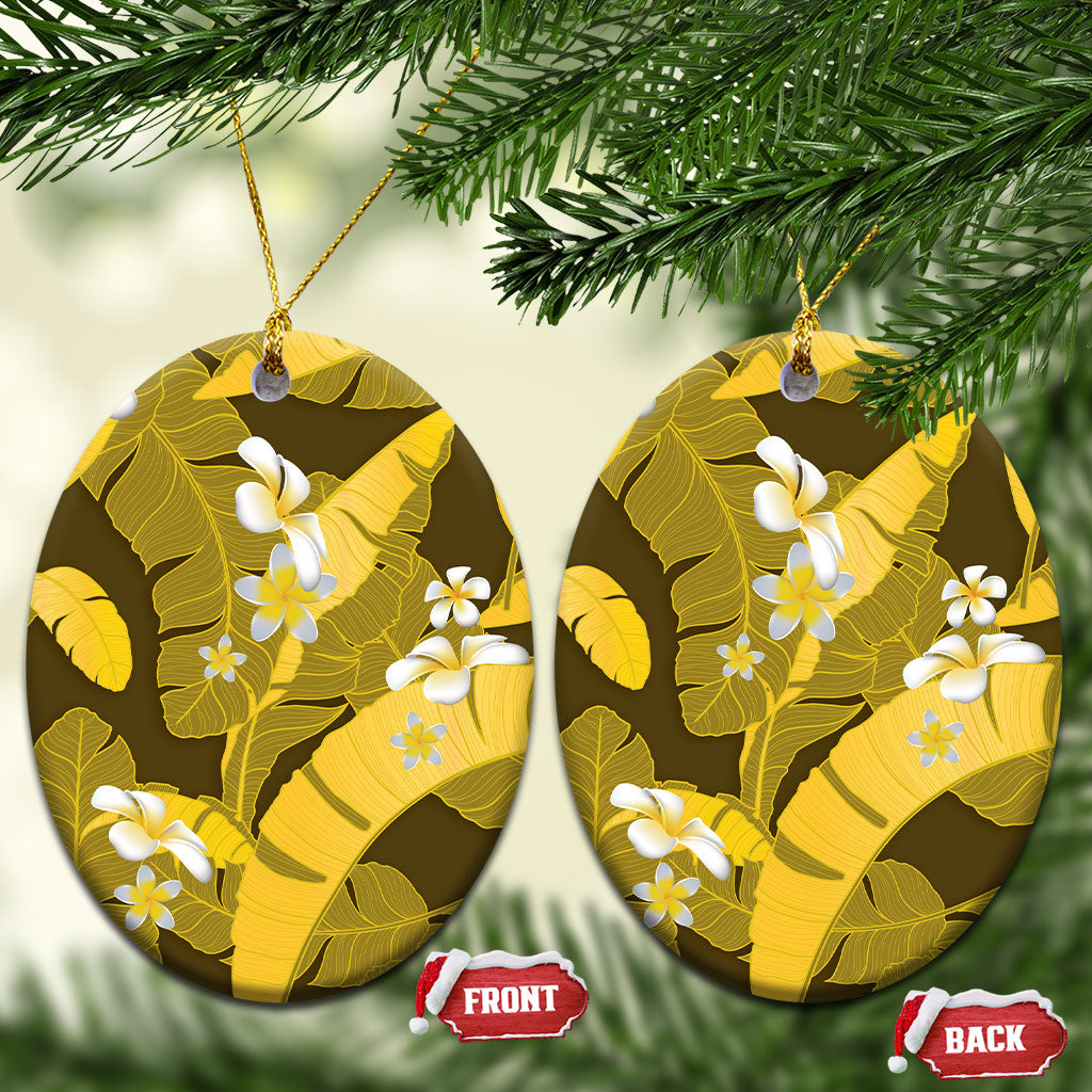 Yellow Banana Leaf Hawaii Ceramic Ornament Lau Maia Plumeria Tropical Summer Vibes