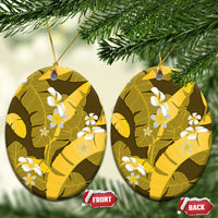 Yellow Banana Leaf Hawaii Ceramic Ornament Lau Maia Plumeria Tropical Summer Vibes