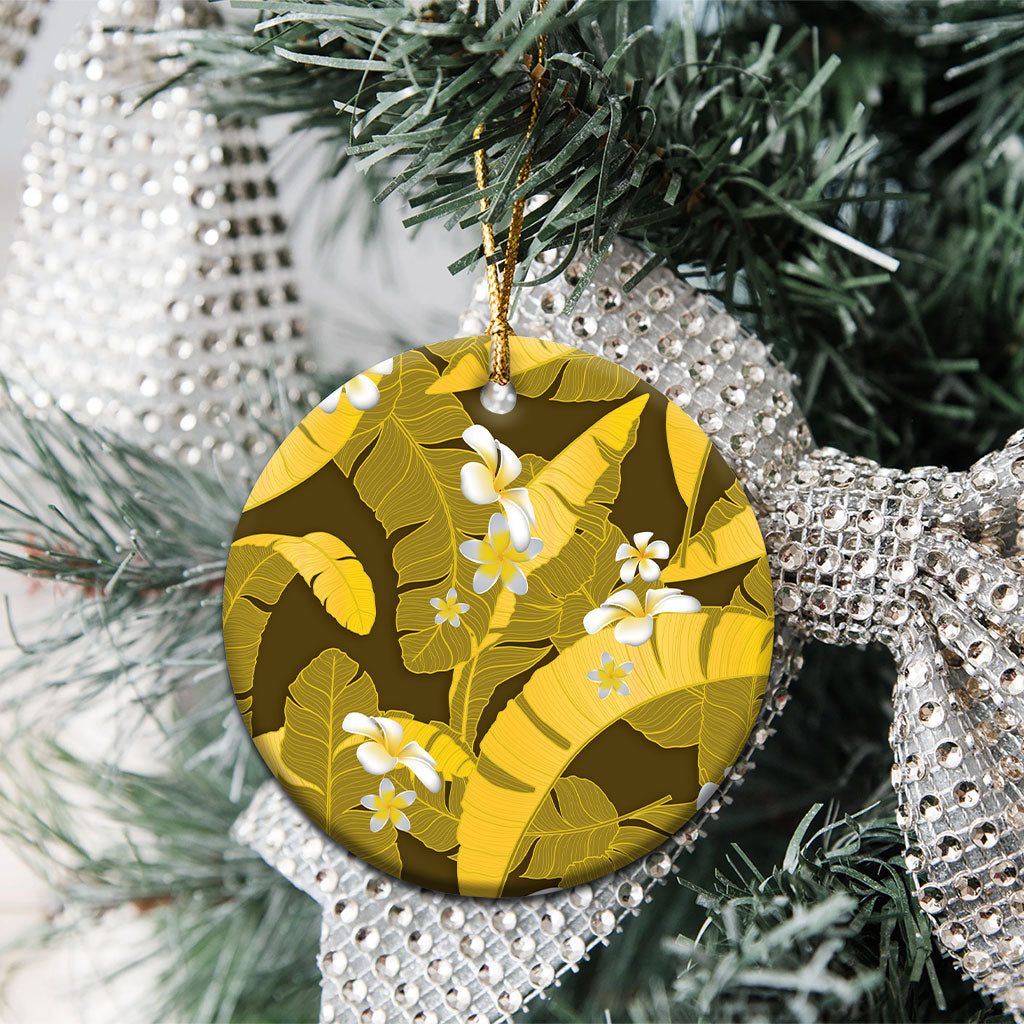 Yellow Banana Leaf Hawaii Ceramic Ornament Lau Maia Plumeria Tropical Summer Vibes