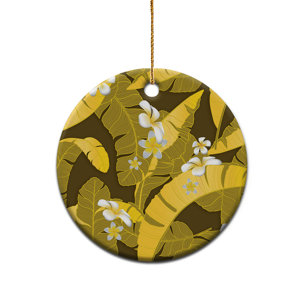 Yellow Banana Leaf Hawaii Ceramic Ornament Lau Maia Plumeria Tropical Summer Vibes