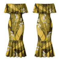 Yellow Banana Leaf Hawaii Couples Matching Mermaid Dress and Long Sleeve Button Shirt Lau Maia Plumeria Tropical Summer Vibes LT14 - Polynesian Pride