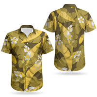 Yellow Banana Leaf Hawaii Couples Matching Short Sleeve Bodycon Dress and Hawaiian Shirt Lau Maia Plumeria Tropical Summer Vibes LT14 - Polynesian Pride