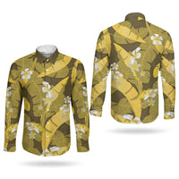 Yellow Banana Leaf Hawaii Couples Matching Short Sleeve Bodycon Dress and Long Sleeve Button Shirt Lau Maia Plumeria Tropical Summer Vibes LT14 - Polynesian Pride