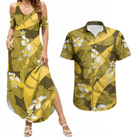 Yellow Banana Leaf Hawaii Couples Matching Summer Maxi Dress and Hawaiian Shirt Lau Maia Plumeria Tropical Summer Vibes LT14 Yellow - Polynesian Pride