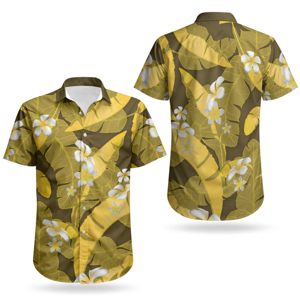 Yellow Banana Leaf Hawaii Couples Matching Summer Maxi Dress and Hawaiian Shirt Lau Maia Plumeria Tropical Summer Vibes LT14 - Polynesian Pride
