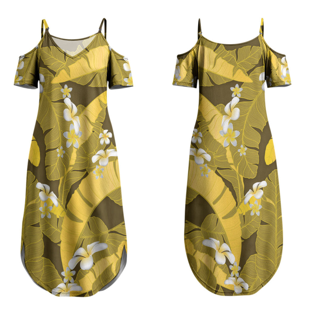 Yellow Banana Leaf Hawaii Couples Matching Summer Maxi Dress and Hawaiian Shirt Lau Maia Plumeria Tropical Summer Vibes LT14 - Polynesian Pride