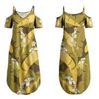 Yellow Banana Leaf Hawaii Couples Matching Summer Maxi Dress and Hawaiian Shirt Lau Maia Plumeria Tropical Summer Vibes LT14 - Polynesian Pride