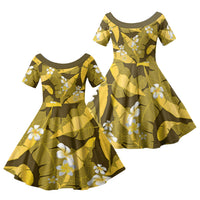 Yellow Banana Leaf Hawaii Family Matching Mermaid Dress and Hawaiian Shirt Lau Maia Plumeria Tropical Summer Vibes LT14 Daughter's Dress Yellow - Polynesian Pride