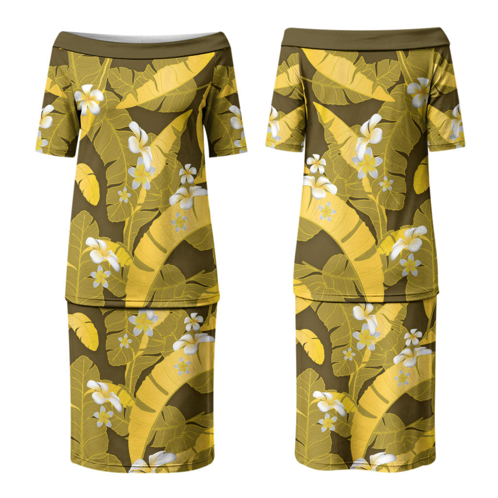Yellow Banana Leaf Hawaii Family Matching Puletasi and Hawaiian Shirt Lau Maia Plumeria Tropical Summer Vibes LT14 Mom's Dress Yellow - Polynesian Pride