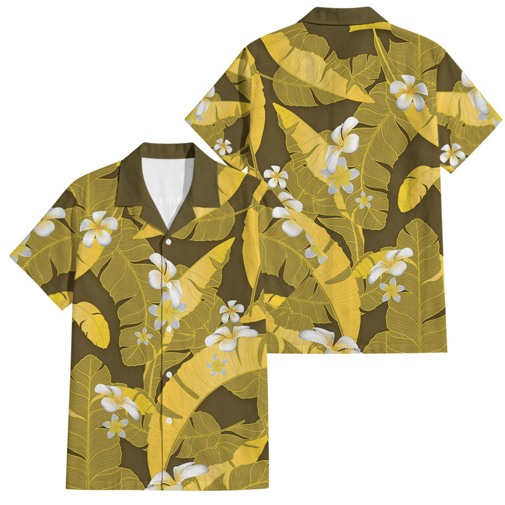 Yellow Banana Leaf Hawaii Family Matching Summer Maxi Dress and Hawaiian Shirt Lau Maia Plumeria Tropical Summer Vibes LT14 Dad's Shirt - Short Sleeve Yellow - Polynesian Pride