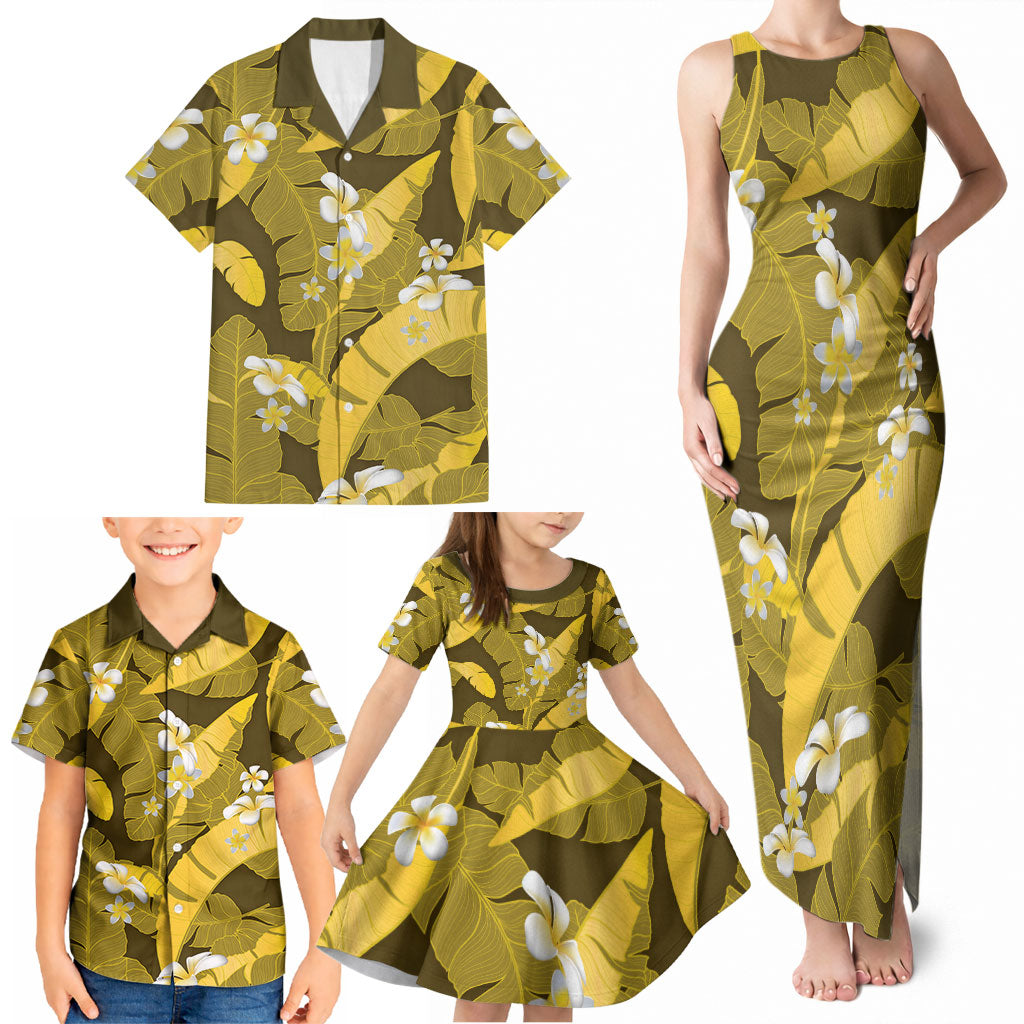 Yellow Banana Leaf Hawaii Family Matching Tank Maxi Dress and Hawaiian Shirt Lau Maia Plumeria Tropical Summer Vibes LT14 - Polynesian Pride