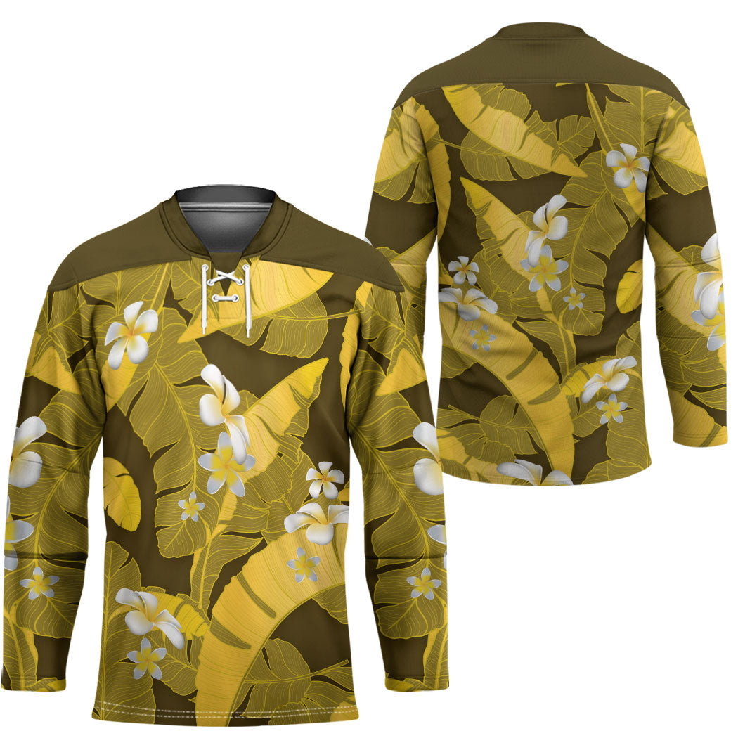 Yellow Banana Leaf Hawaii Hockey Jersey Lau Maia Plumeria Tropical Summer Vibes LT14 - Polynesian Pride