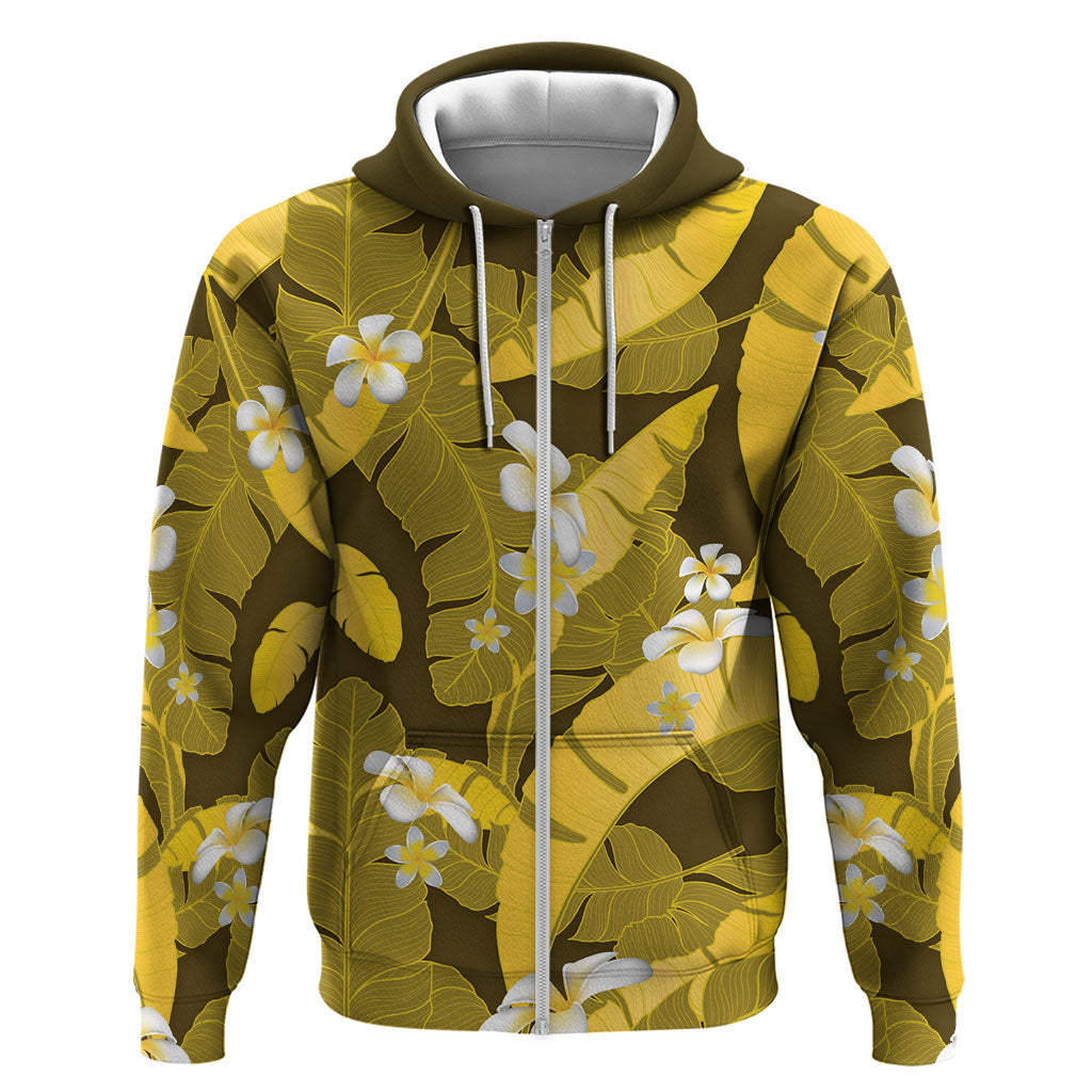 Yellow Banana Leaf Hawaii Hoodie Lau Maia Plumeria Tropical Summer Vibes LT14 Zip Hoodie Yellow - Polynesian Pride