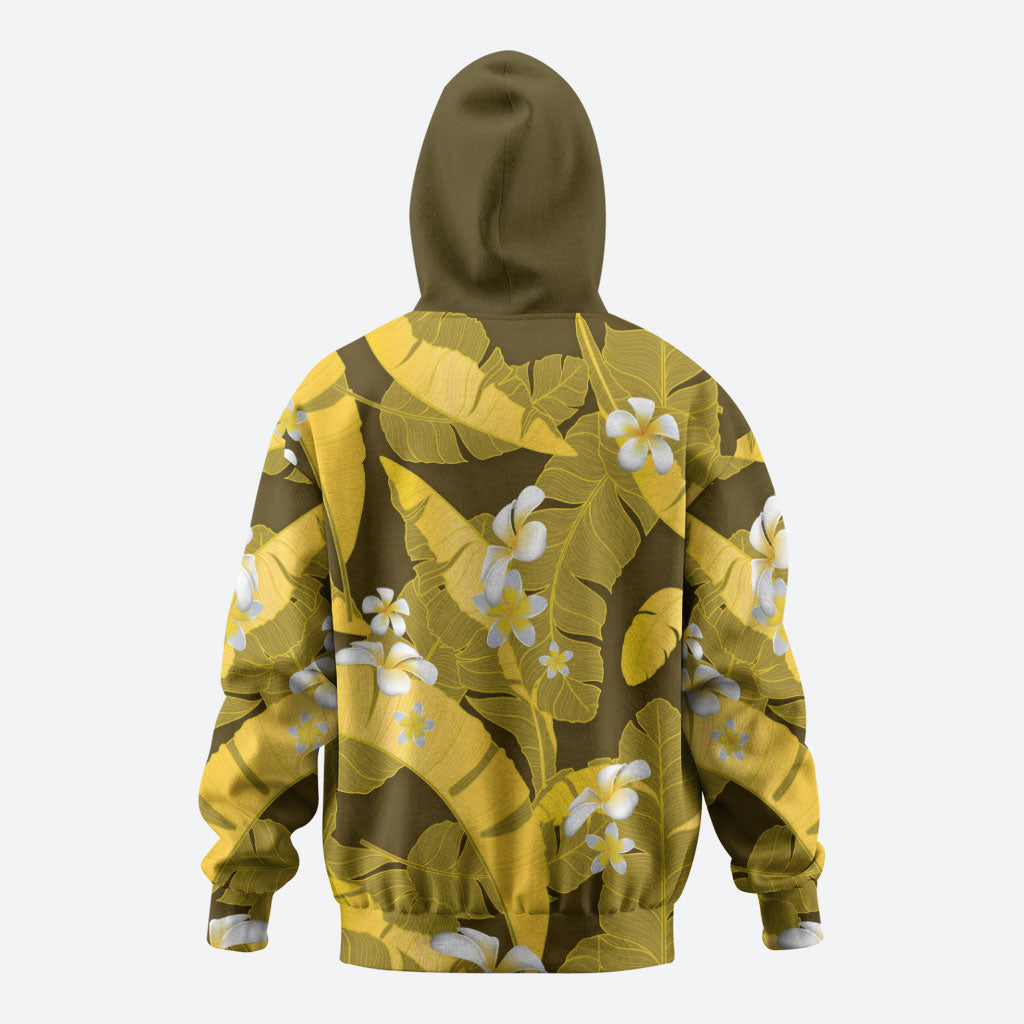 Yellow Banana Leaf Hawaii Hoodie Lau Maia Plumeria Tropical Summer Vibes LT14 - Polynesian Pride