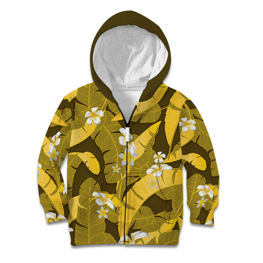 Yellow Banana Leaf Hawaii Kid Hoodie Lau Maia Plumeria Tropical Summer Vibes LT14 Zip Hoodie Yellow - Polynesian Pride