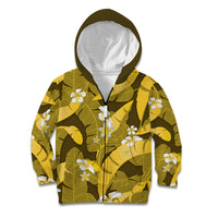 Yellow Banana Leaf Hawaii Kid Hoodie Lau Maia Plumeria Tropical Summer Vibes LT14 Zip Hoodie Yellow - Polynesian Pride