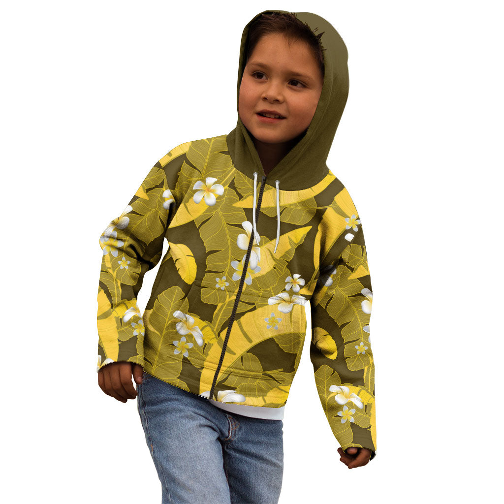 Yellow Banana Leaf Hawaii Kid Hoodie Lau Maia Plumeria Tropical Summer Vibes LT14 - Polynesian Pride