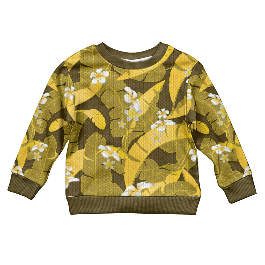 Yellow Banana Leaf Hawaii Kid Ugly Christmas Sweater Lau Maia Plumeria Tropical Summer Vibes