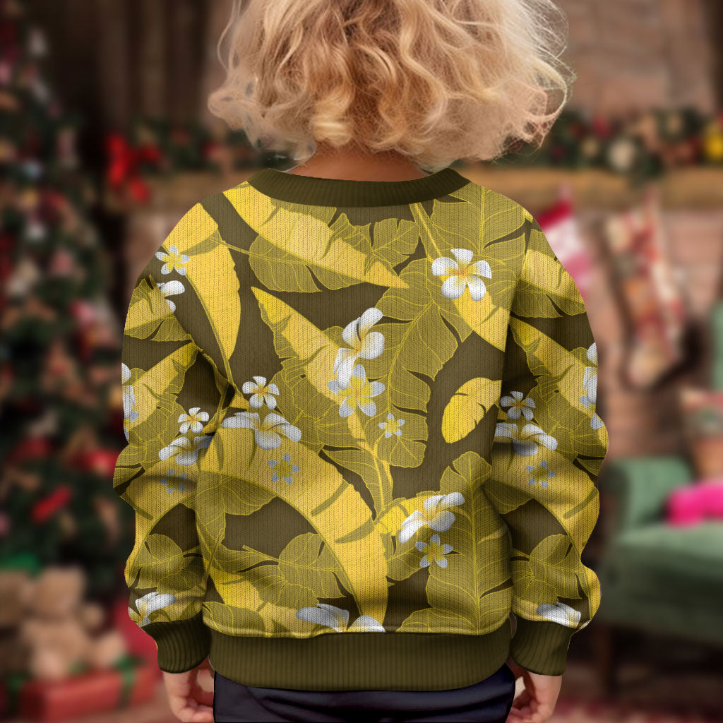 Yellow Banana Leaf Hawaii Kid Ugly Christmas Sweater Lau Maia Plumeria Tropical Summer Vibes