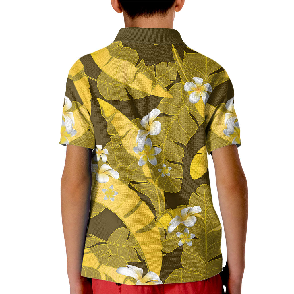 Yellow Banana Leaf Hawaii Kid Polo Shirt Lau Maia Plumeria Tropical Summer Vibes LT14 - Polynesian Pride