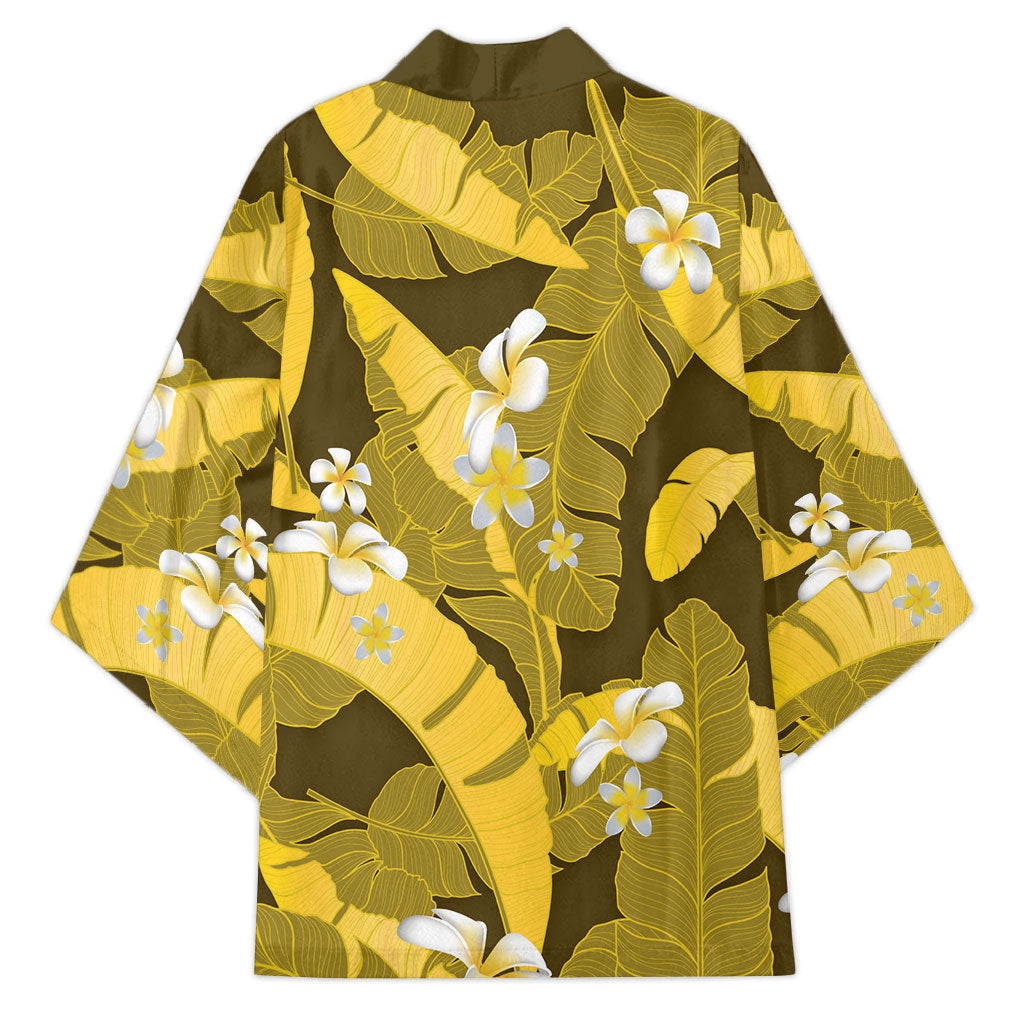 Yellow Banana Leaf Hawaii Kimono Lau Maia Plumeria Tropical Summer Vibes LT14 - Polynesian Pride