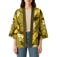 Yellow Banana Leaf Hawaii Kimono Lau Maia Plumeria Tropical Summer Vibes LT14 - Polynesian Pride