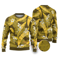 Yellow Banana Leaf Hawaii Ugly Christmas Sweater Lau Maia Plumeria Tropical Summer Vibes